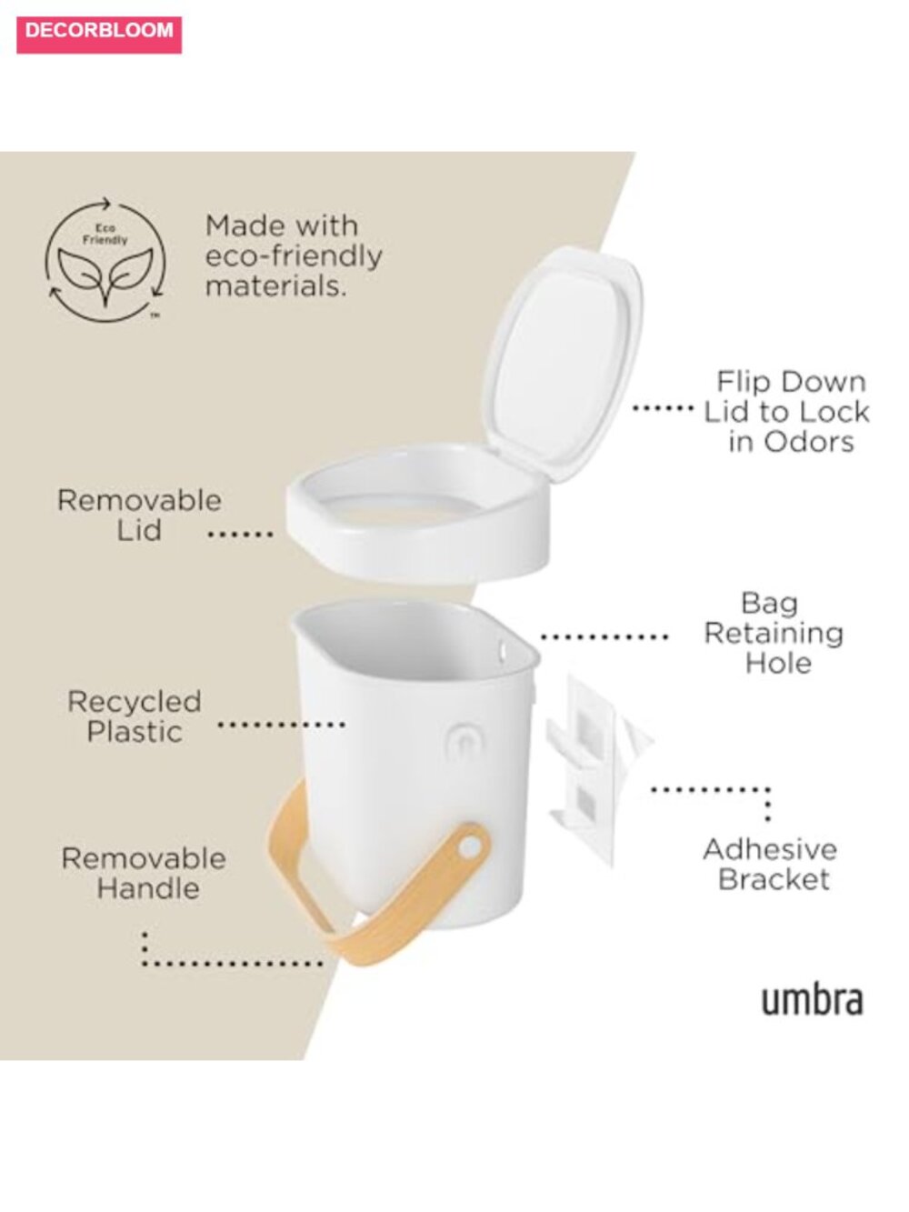 Countertop Compost Bin with Wooden Handle, BPA-Free, 4L - Picture 5 of 5